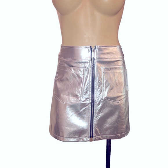 Vegan Leather Silver Skirt - Picture 1 of 4